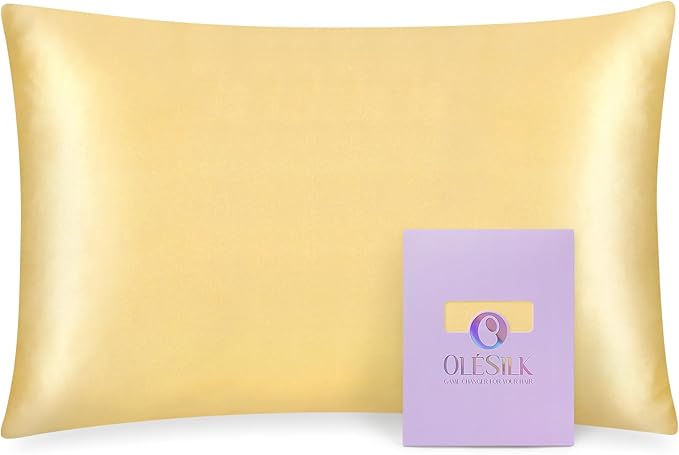 OLESILK 100% Mulberry Silk Toddler Pillowcase for Hair and Skin, Both Sides 19 Momme Pure Natural Silk Travel Pillow Cases with Hidden Zipper, 13"x 18", Gold