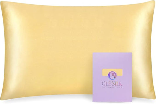 OLESILK 100% Mulberry Silk Toddler Pillowcase for Hair and Skin, Both Sides 19 Momme Pure Natural Silk Travel Pillow Cases with Hidden Zipper, 13"x 18", Gold
