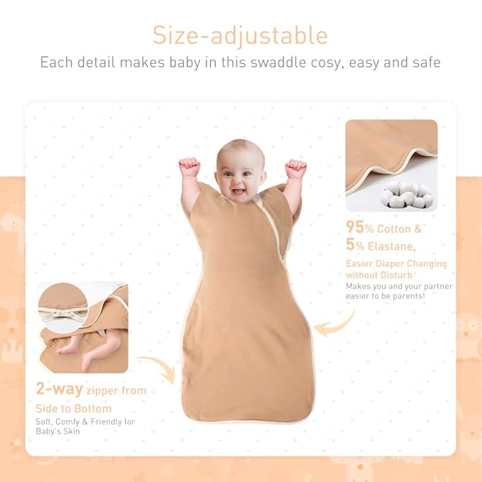 Newborn Baby Swaddle Blanket Sleep Sack 0-3 Months, Arms Up Swaddles 2 Packs Cotton, Hands Up 3-Way Transitions to Arms-Free Wearable Sleeping Sack Bag for Boys Girls Snug Fit Calms Startle Reflex