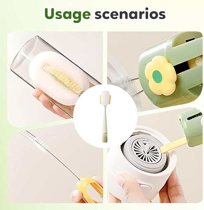 5 in 1 Bottle Cleaning Brush, Multifunctional Water Bottles Cleaner Brushs Portable Bottle and Lid Cleaning Brush Tool, Straw Cleaner Brushs for Baby Bottles Tumblers Glass Cups (2, Mix)