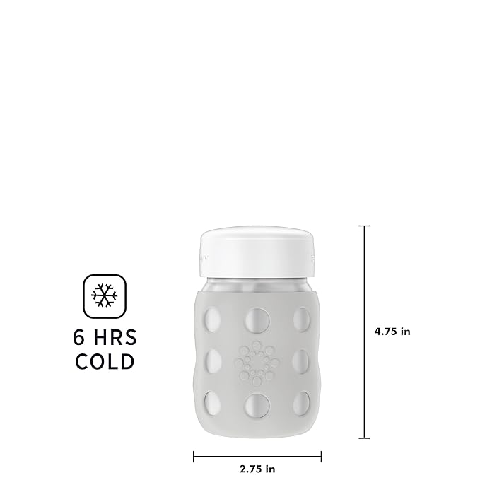 Lifefactory 8-Ounce Stainless-Steel Vacuum-Insulated Wide-Neck Baby Bottle with Hard Sippy, Stone Gray, LS2221WCG4