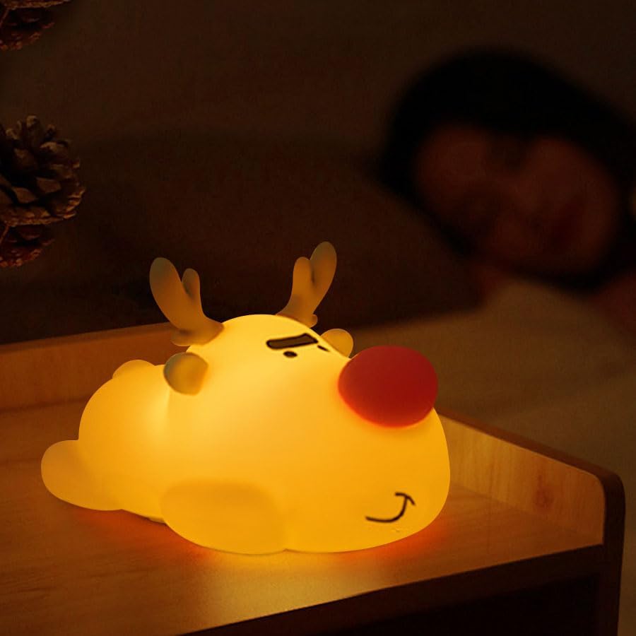 Baby Night Light, 3-Level Dimmable Rechargeable Nursery Nightlight, Timed Reindeer Bedside Touch Light Baby Room Decor, Suitable for Infants and Children During Lactation