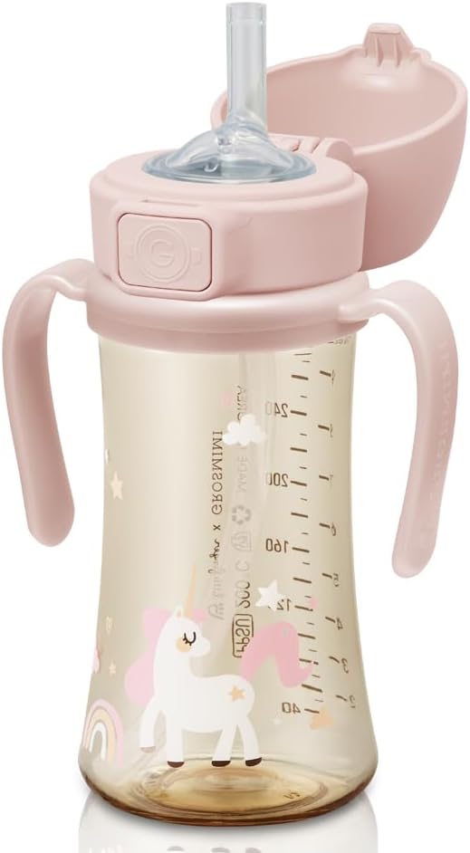 GROSMIMI Flip Top Spill Proof Sippy Cup, PPSU, BPA Free, 10 oz, Stage 2 Straw for Toddlers (Unicorn)