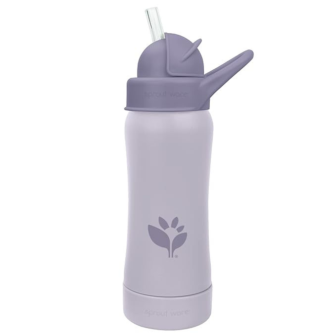 Green Sprouts® Sprout Ware® Straw Bottle 10oz., 6mo+, Plant-Plastic, Platinum-Cured Silicone, Dishwasher Safe, Grows with Baby, Tested for Hormones - Plum