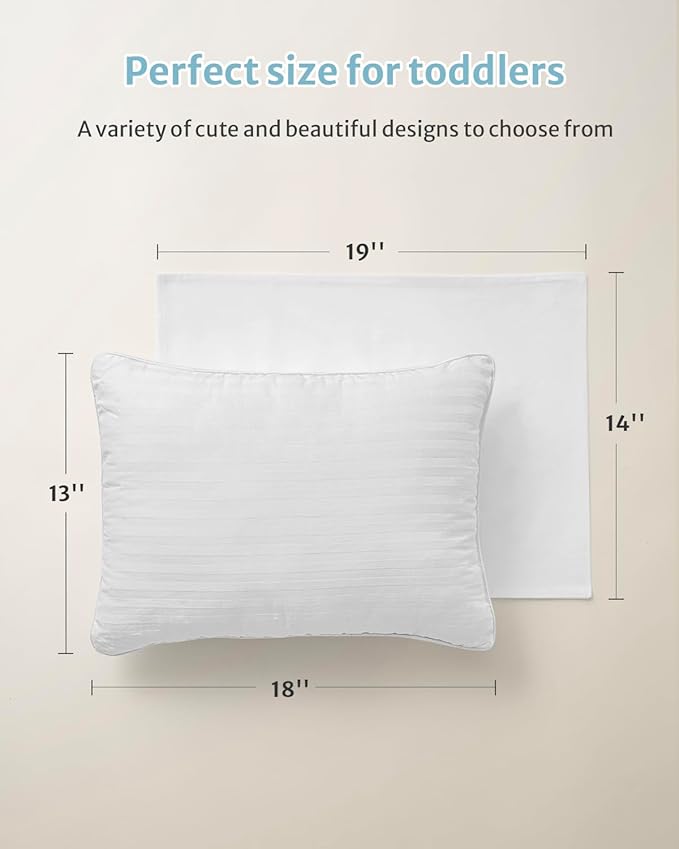 Babebay Toddler Pillow,13X18 Soft Toddler Pillows for Sleeping, Machine Washable Kids Pillow with Cotton Pillowcase, Perfect for Travel (White)