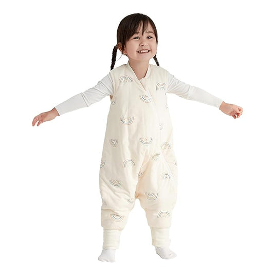 Duomiaomiao 2.5 TOG Toddler Sleep Sack 24-36 Months 100% Cotton Winter Side Open Zipper Baby Sleep Sack with Feet, Warm Toddler Wearable Blanket