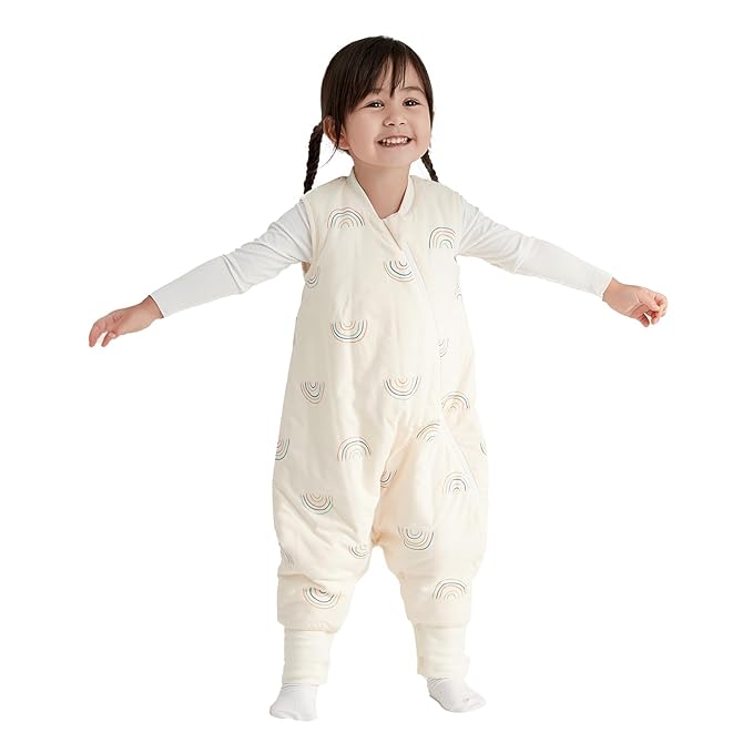 Duomiaomiao 1.5 TOG Toddler Sleep Sack 24-36 Months 100% Cotton Four Season Side Open Zipper Baby Sleep Sack with Feet, Breathable Toddler Wearable Blanket