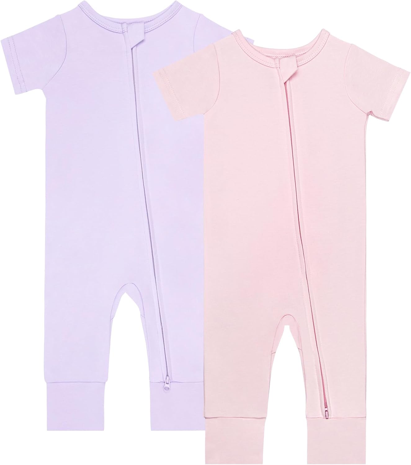 GUISBY Footless Short Sleeve Baby Pajamas with Zipper Cotton Infant Sleepwear