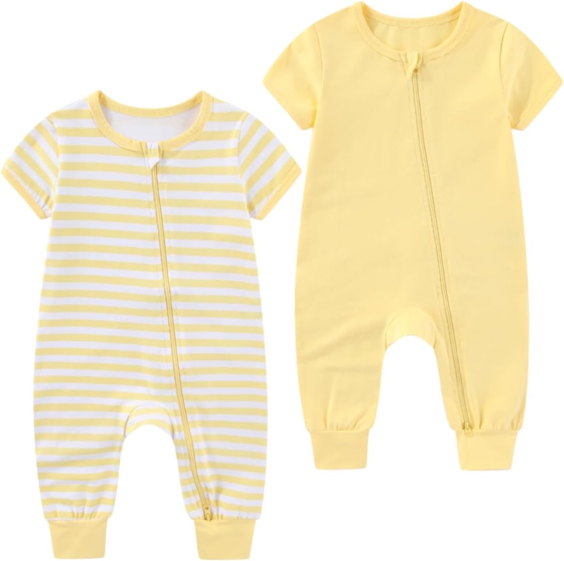2 Pack Unisex Baby Short Sleeve Rompers 2 Way Zipper New Born One-Piece Jumpsuits 0-24Months Infant Outfits