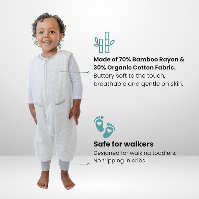 Tealbee Dreamsuit Toddler Sleep Sack with Feet – Walker Sleep Bag with Legs, Rayon made from Bamboo, All Season 1.2 TOG, 2-Way Zipper, 12m-2T - Love Milk