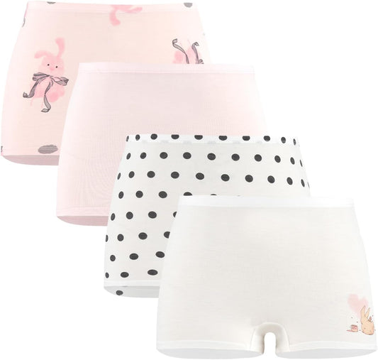 SEAUR Girls' Seamless Underwear 4-Pack Soft Breathable Ice Silk Boyshorts Panties Cute Prints Boxer Briefs for 6-16 Years