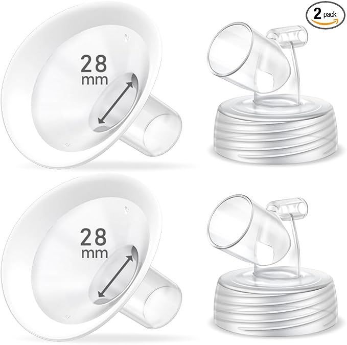 2 Packs 28mm Flange Set, Updated Soft Rim Shield and Wide Mouth Base Connector Pump Parts for Spectra S2 Spectra S1 9 Plus Breastpumps Accessories, 106 Degree Wider Opening Angel
