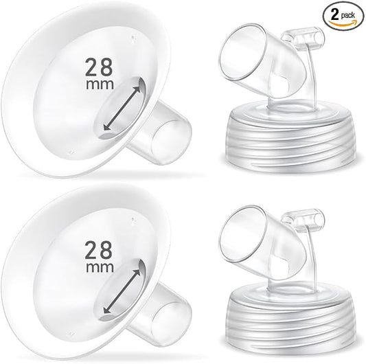 2 Packs 28mm Flange Set, Updated Soft Rim Shield and Wide Mouth Base Connector Pump Parts for Spectra S2 Spectra S1 9 Plus Breastpumps Accessories, 106 Degree Wider Opening Angel
