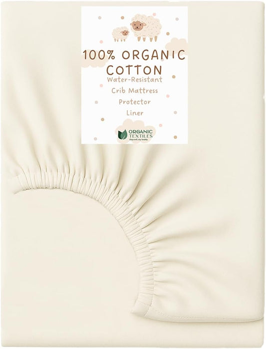 Organic Cotton Crib Mattress Protector - Water Resistant Fitted Sheet Liner Pad, Skin Friendly, Chemical-Free Pure Cotton [GOTS-Certified] for Portable (36"x26") - Made in USA