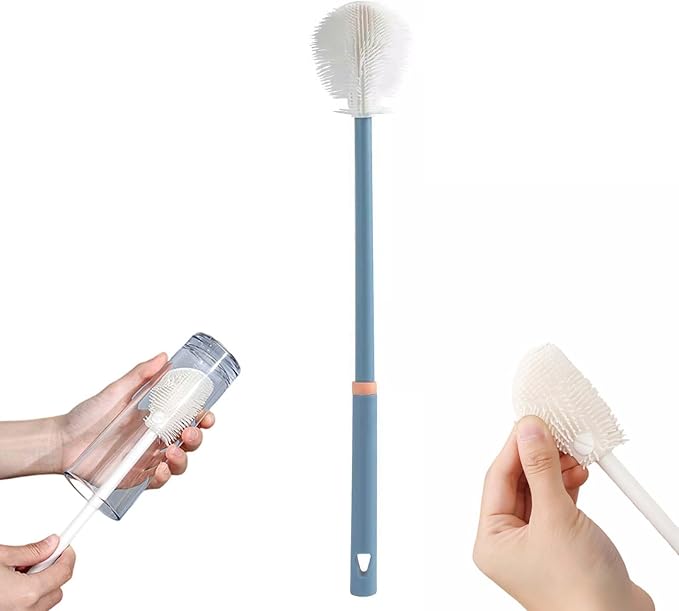 360° Flexible Silicone Bottle Brush with Long Handle,2025 New Multifunction Cleaning Foldable Cleaning Tool,Soft Bristle Silicone Cup Brush for Narrow Neck Bottles,Water Bottles (Blue A/1pcs)