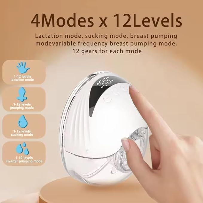 Wearable Electric Breast Pump, Variable Frequency, 4 Modes, Anti-Backflow Design, White