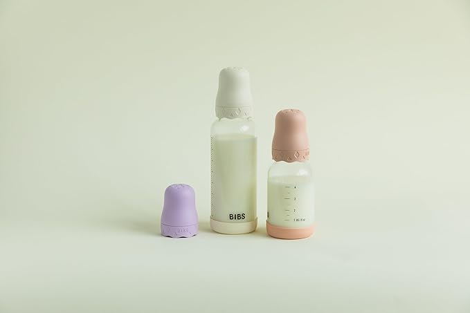 BIBS Boheme Baby Glass Bottle 4 oz /120 ml. Anti-Colic. Round Natural Rubber Latex Nipple. Supports Natural Breastfeeding - Violet Sky