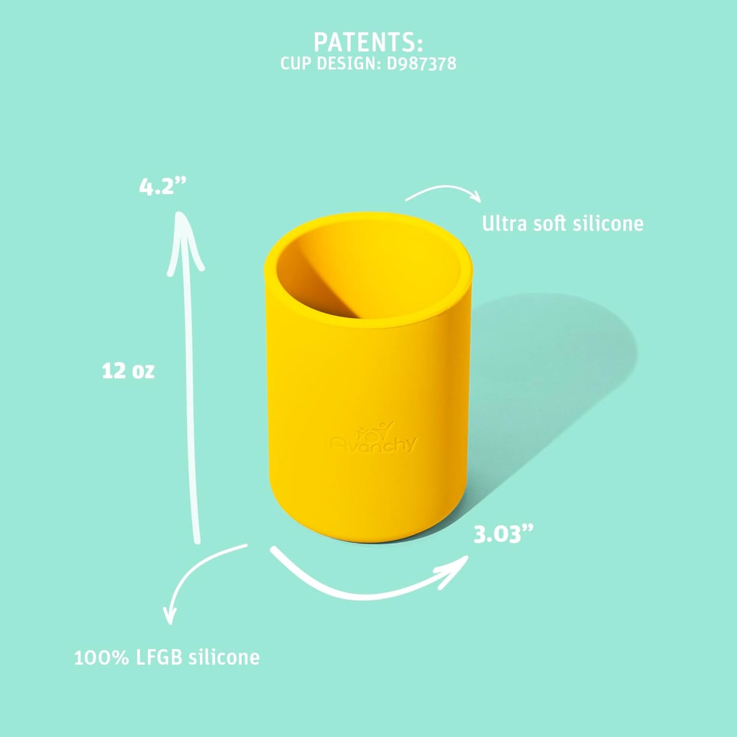 Avanchy Silicone Training Cup – 12 oz Open Cup for Toddlers and Infants – Ideal for Baby Led Weaning and Transitioning from Bottles, Yellow