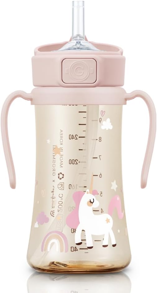 GROSMIMI Flip Top Spill Proof Sippy Cup, PPSU, BPA Free, 10 oz, Stage 2 Straw for Toddlers (Unicorn)