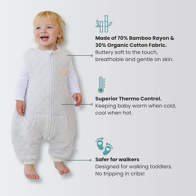 Tealbee Dreamsuit Toddler Sleep Sack with Feet – Walker Sleep Bag with Legs, Rayon made from Bamboo, All Season 1.2 TOG, 2-Way Zipper, 3T-4T - Sunshine