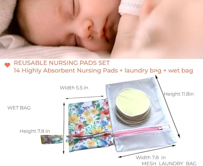 Reusable Nursing Pads 14 Pack,Washable Breast Pads Breastfeeding Essentials,Newborn Necessities for Baby Boys and Girls,Postpartum Essentials for Mom,Super Soft & Absorbent (Light Yellow)