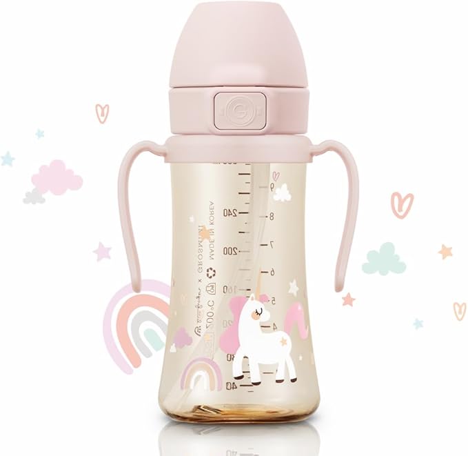 GROSMIMI Flip Top Spill Proof Sippy Cup, PPSU, BPA Free, 10 oz, Stage 2 Straw for Toddlers (Unicorn)