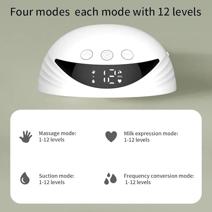 Wearable Electric Breast Pump, Variable Frequency, 4 Modes, Anti-Backflow Design, White