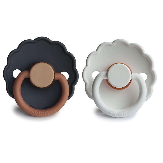 FRIGG Daisy Natural Rubber Baby Pacifier | Made in Denmark | BPA-Free (Aurora/Bright White, 0-6 Months) 2-Pack