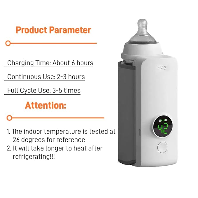 Portable Baby Bottle Warmer for Travel, Cordless Baby Bottle Warmer for Breastmilk and Formula, Rechargeable Bottle Warmer On The Go, Bottle Warmer with Temperature Control, LED Display