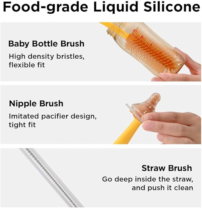 Travel Bottle Cleaner kit, 6in1 Baby Toddler Travel Essential Silicone Bottle Brush Set, Baby Bottle Soap Dispense, Drying Rack, Nipple, Straw Breast Pump Cleaning, Storage Case, Gift for Moms (Green)