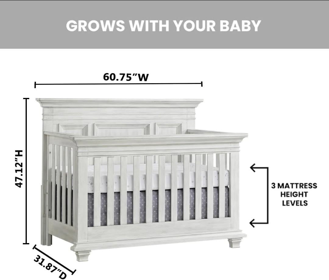 Oxford Baby Weston 4-in-1 Convertible Crib, Vintage White, GreenGuard Gold Certified