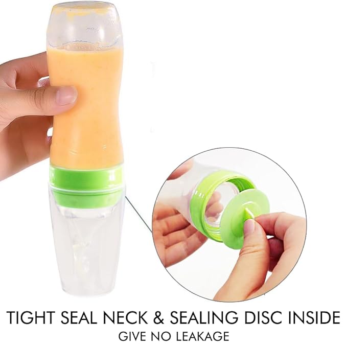Matyz 2 PCS Silicone Baby Food Dispensing Spoon (Green, 4oz/120ml) Squeeze Feeder with Spoon - Spoon Bottle for Baby - Baby Spoon Feeder Bottle Baby Solid Food Feeder - Ideal for 4 Months+ Babies