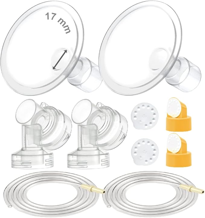Maymom Breast Pump Kit Compatible with Medela Pump in Style Advanced Pump; 2xTwo-Piece 17mm Breastshield, 2 Valve, 4 Membrane, 2 Replacement Tubing; Replacement Part for Medela Shield, Valve