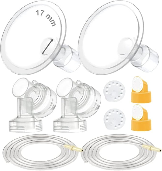 Maymom Breast Pump Kit Compatible with Medela Pump in Style Advanced Pump; 2xTwo-Piece 17mm Breastshield, 2 Valve, 4 Membrane, 2 Replacement Tubing; Replacement Part for Medela Shield, Valve