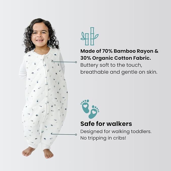 Tealbee Dreamsuit Toddler Sleep Sack with Feet – Walker Sleep Bag with Legs, Rayon made from Bamboo, Winter 1.5 TOG, 2-Way Zipper, 3T-4T - Mushroom