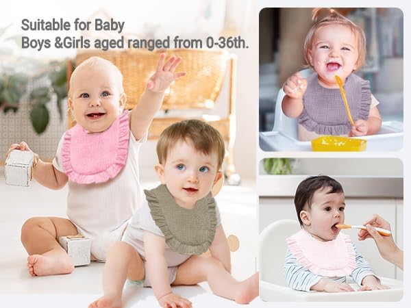 Baby Muslin Bibs,6 Pcs Drool Bandana Bibs for Baby Girl Drooling and Teething,Soft and Absorbent Cotton for Newborn