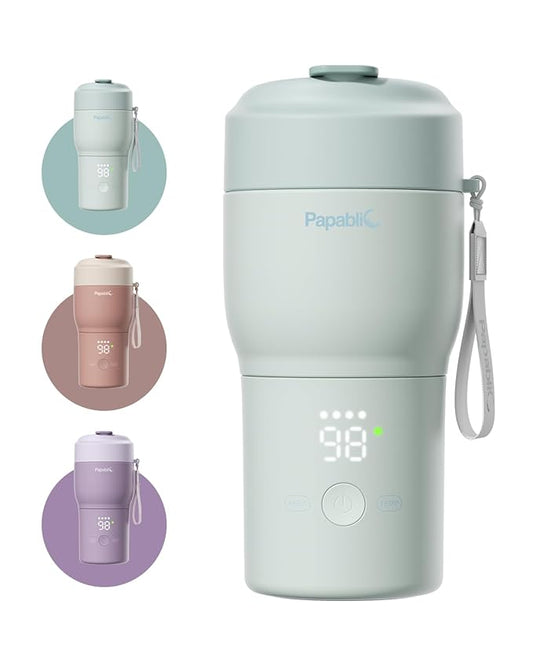 Papablic Pro Portable Bottle Warmer — 115W Fastest Heating, Built-in Sterilizer, 8 Feeds per Charge, 5 Temp Settings + Keep Warm, for Breastmilk & Formula, Mint Green