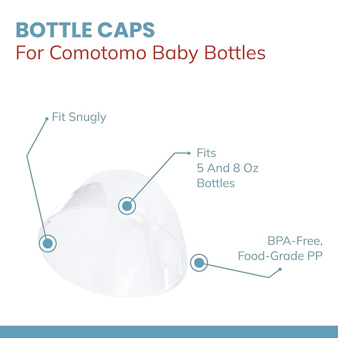 Botabee Baby Bottle Caps for Comotomo Baby Bottles - Pack of 3 Fits 5 Ounce and 8 Ounce Silicone Bottles - Snug Fit Baby Bottle Lid Protects Nipples and Prevent Leaks - Ideal for On-The-Go Feeding