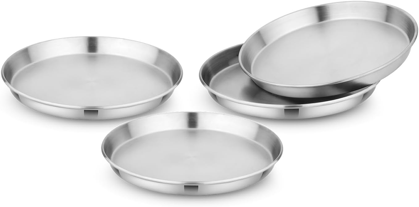 Children's 304 Stainless Steel Four (4) Piece Plate Set, 21 cm, Matte Finish, Plates for Kids, Toxin Free Stainless Steel Dinnerware Set, Non-Divided Plates, 100% BPA Free