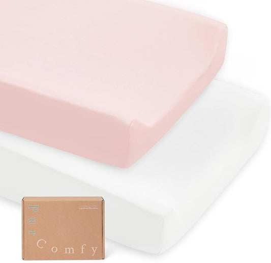 PurComfy Supersoft Diaper Changing Pad Covers, 2-Pack Premium Bamboo Viscose Change Table Pad Covers for Baby Girls and Boys, Hypoallergenic Stretchy Changing Table Cover Sheets
