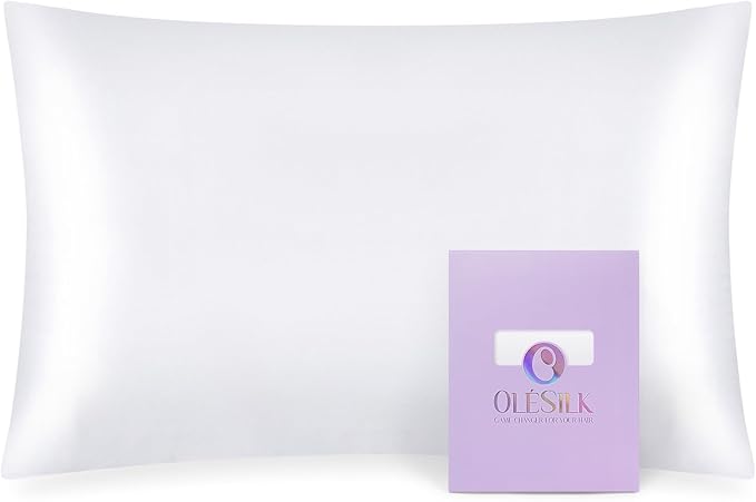 OLESILK 100% Mulberry Silk Toddler Pillowcase for Hair and Skin, Both Sides 19 Momme Pure Natural Silk Travel Pillow Cases with Hidden Zipper, 13"x 18", White