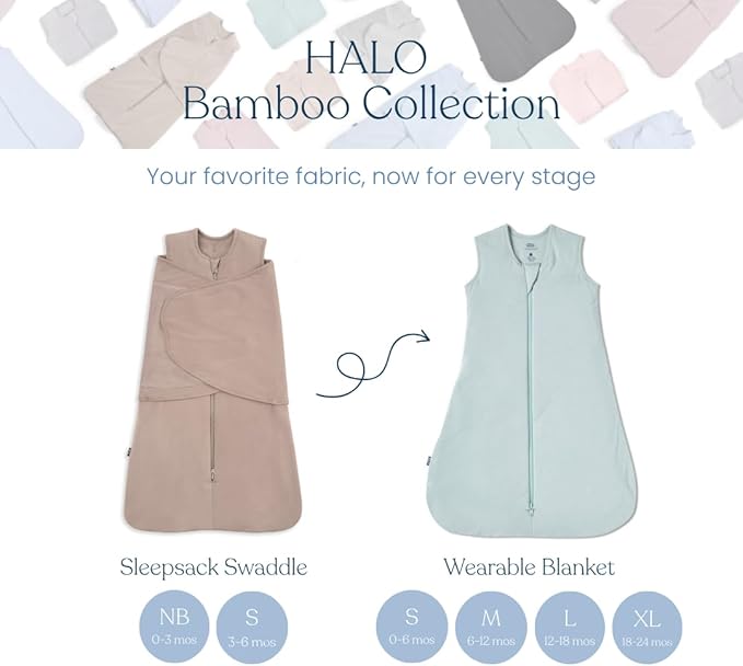 HALO SleepSack SuperSoft Swaddle, Cozy Bamboo Viscose, 3-Way Adjustable Swaddle, 2 Way Zipper, 2 TOG