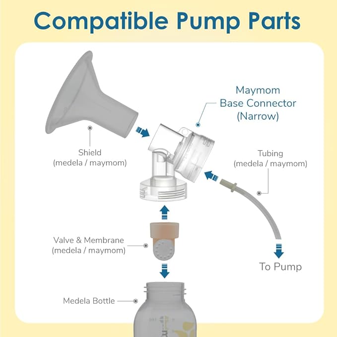 Maymom MyFit Narrow Neck Base Connectors; Compatible with Medela PersonalFit Connector; Use w/Maymom Two-Piece Shield System, Compatible with Medela Freestyle Flex BreastShield; Lansinoh Shields; 2pc