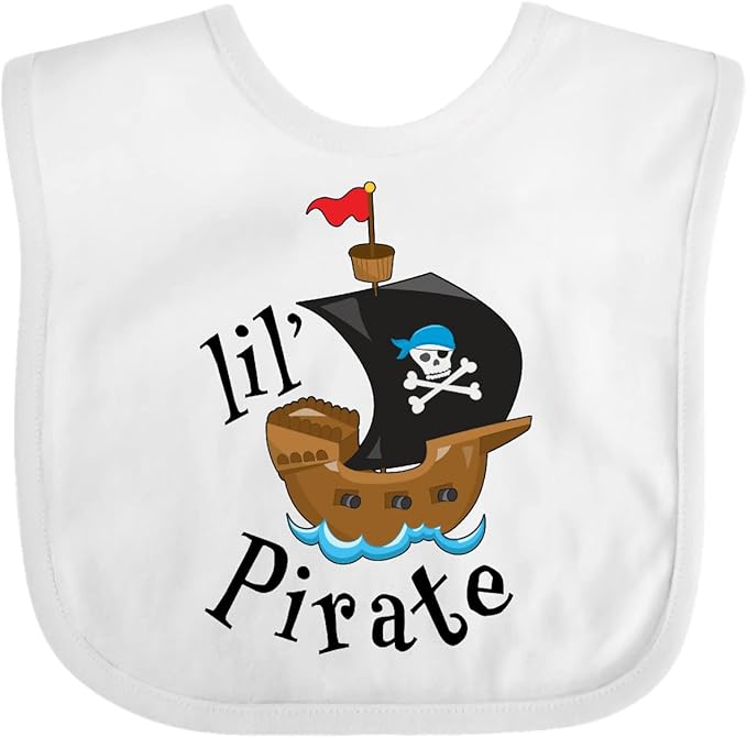 inktastic Lil' Pirate Pirate Ship, Blue Bandana Baby Bib