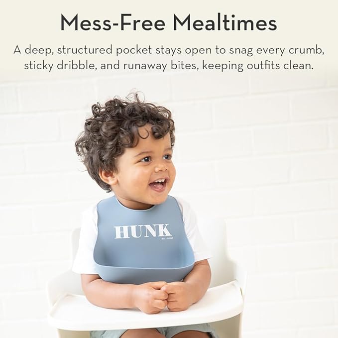 Bella Tunno Baby Bib for Eating, Set of 2 Waterproof Silicone Bibs with Large Food Catcher, Adjustable Fit for Babies 4-12 months & Toddlers 1-3 Years, Boys & Girls, Hunk & The Legend