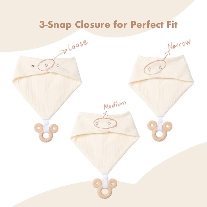 Baby Teething Bibs 6-Pack with Attachable Teether - 100% Organic Cotton, Super Absorbent & Soft Drool Bibs