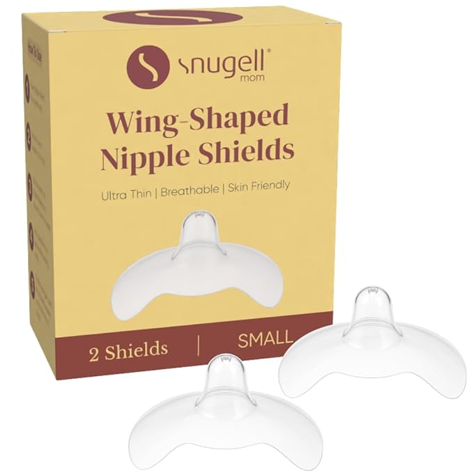 Snugell Wing-Shaped Nipple Shields| Ultra-Thin Silicone Shields for Nursing | 2-Pack with Protective Case | Designed for Use with Flat or Inverted Nipples (Small)
