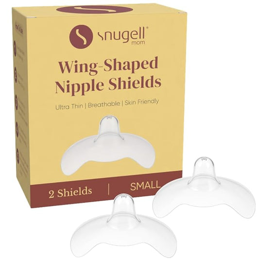 Snugell Wing-Shaped Nipple Shields| Ultra-Thin Silicone Shields for Nursing | 2-Pack with Protective Case | Designed for Use with Flat or Inverted Nipples (Small)