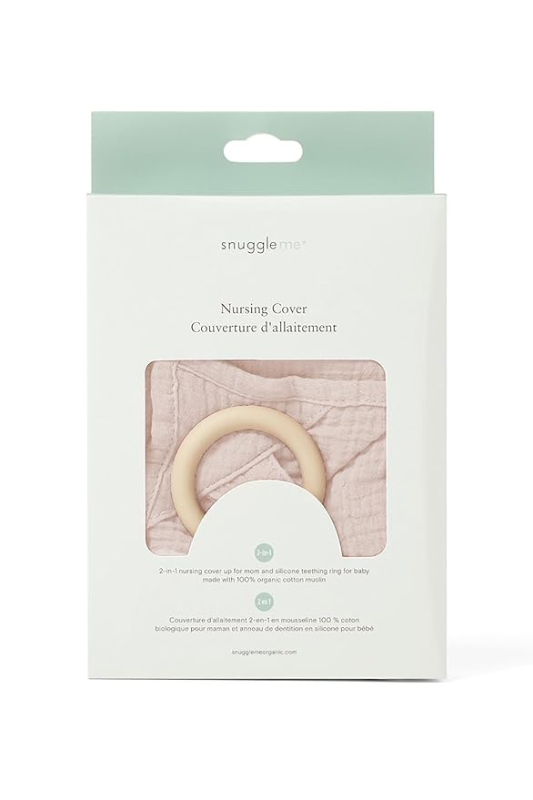 snuggle me® Nursing Cover - 100% Organic Cotton Muslin Nursing Cover Up for Breastfeeding with a BPA-Free Silicone Teether Ring, Ultra-Soft & Lightweight (33.5″ × 39.4″)