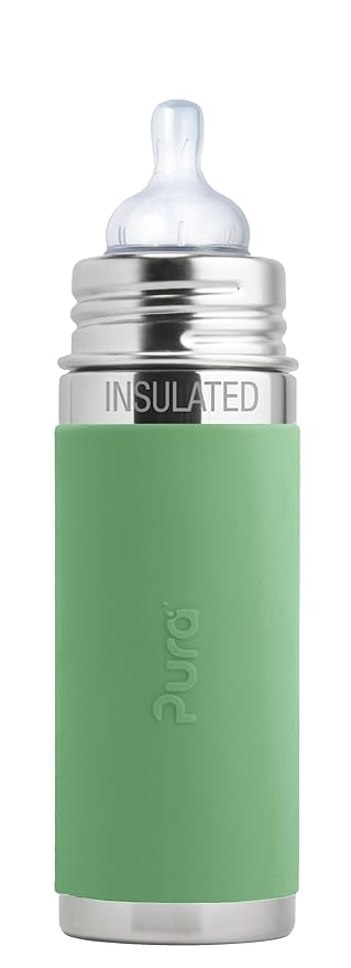 Pura Kiki 7oz Stainless Steel Insulated Infant Bottle – Includes Silicone Medium-Flow Nipple & Sleeve – Anti-Colic, Plastic-Free, MadeSafe Certified